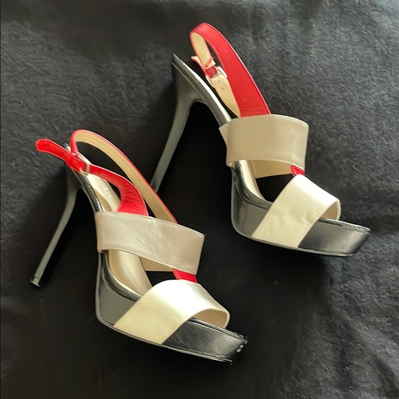 NINE WEST Leather Color Block - Taupe, Black, Red and Beige Heels 5 inch heal - Picture 1 of 7